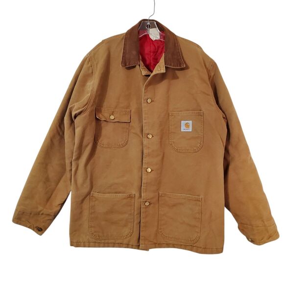Carhartt Mens Sz 44T 6QCLT Red Quilt Lined Chore Barn Jacket Duck Brown USA - Picture 1 of 11